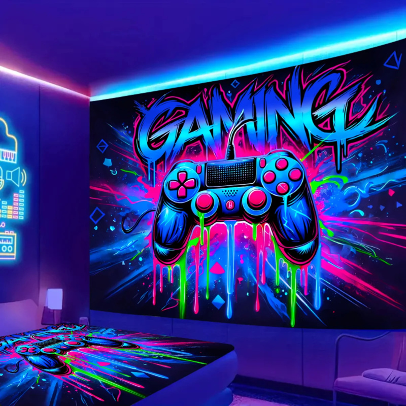 Gaming Accessories For Room - VIKAMA Neon Gaming Controller Tapestry Cyberpunk